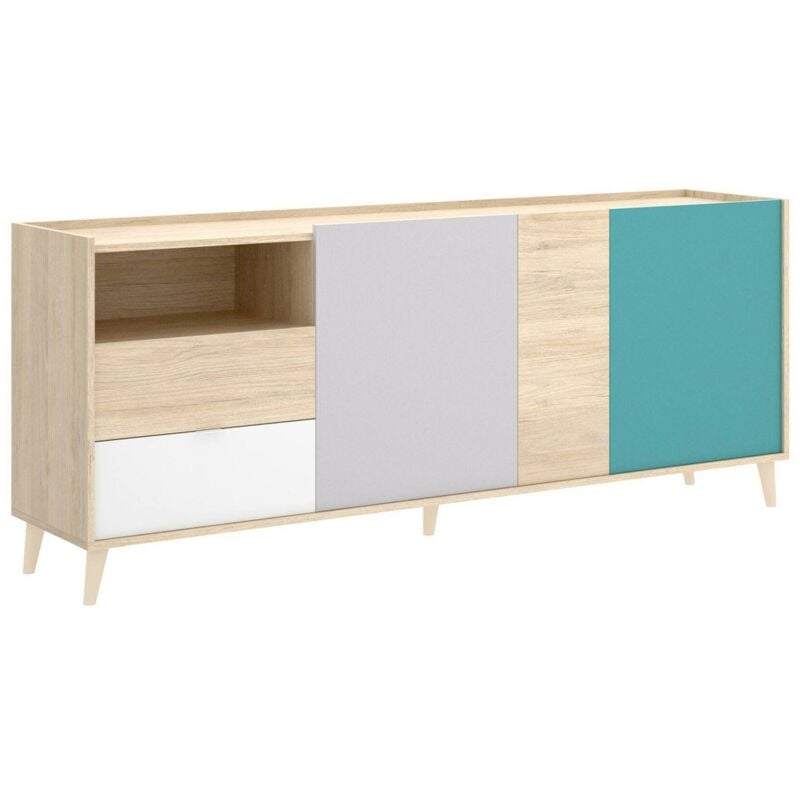 Buffet Marmontana, Buffet pour le salon, Buffet moderne pour le salon avec 3 portes, 180x43h75 cm, Chêne et Gris - Dmora
