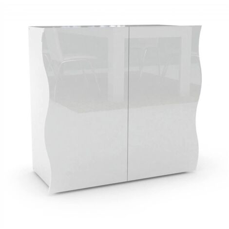 Dmora – Buffet moderne 2 portes – Dimensions 90x40x81 cm – Structure en bois mélaminé blanc brillant – Made in Italy, emballage renforcé - 90x40h81