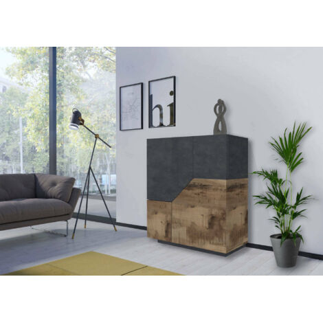 Dmora – Buffet moderne 2 portes géométriques – Couleur ardoise et érable – Dimensions 100x43x106 cm – Fabriqué en Italie – Structure en stratifié FSC - 100x43h106