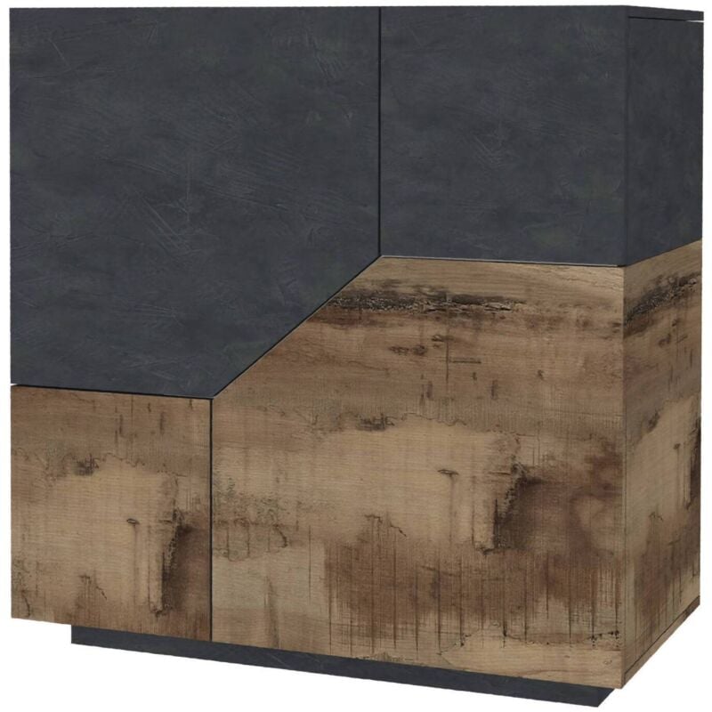 Buffet moderne à 2 portes géométriques, Made in Italy, Buffet d'entrée, Buffet design de salon, Cm 100x43h106, Ardoise et Érable, avec emballage