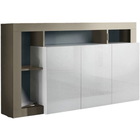 Dmora – Buffet moderne 3 portes 146x62xh93 cm – Stratifié blanc et poire – Meuble TV et cuisine – Made in Italy – Résistant aux chocs et rayures