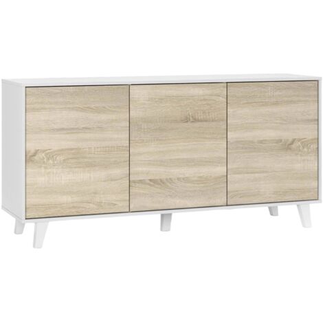 Dmora – Buffet moderne 3 portes et étagères – Dimensions 154x40x75 cm – Fini blanc brillant – Charnières métalliques et ouverture push - 154x40h75