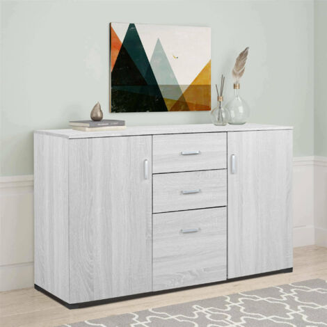 Dmora – Buffet moderne 3 portes 2 tiroirs – Dimensions 120x40x83 cm – Couleur ciment – Meuble de rangement Made in Italy - 120x40h83