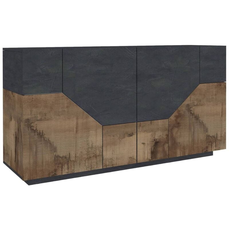 Buffet moderne à 4 portes géométriques, Made in Italy, Buffet de cuisine, Buffet design de salon, Cm 159x43h86, Ardoise et Érable - Dmora