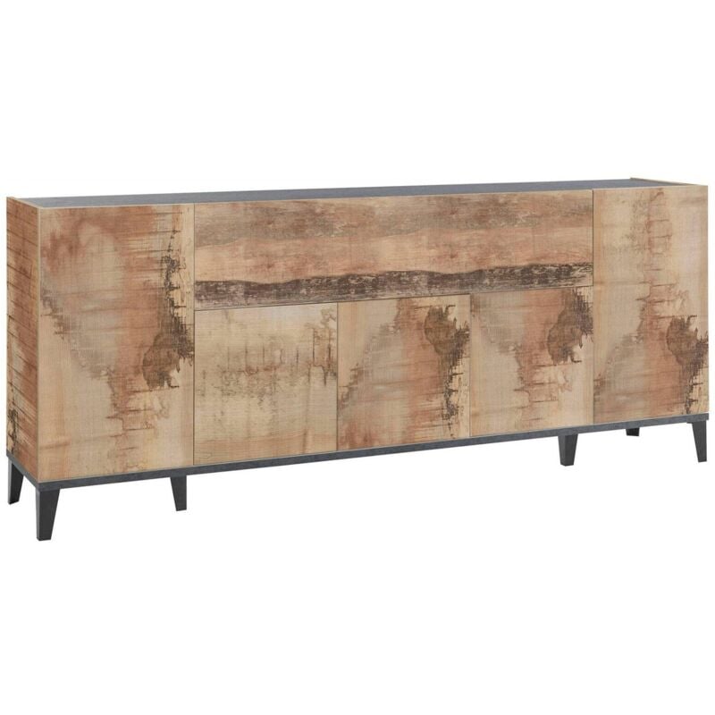 Buffet moderne à 6 portes, Made in Italy, Buffet de cuisine surélevé, Buffet design de salon, Cm 200x40h82, Ardoise et Érable - Dmora
