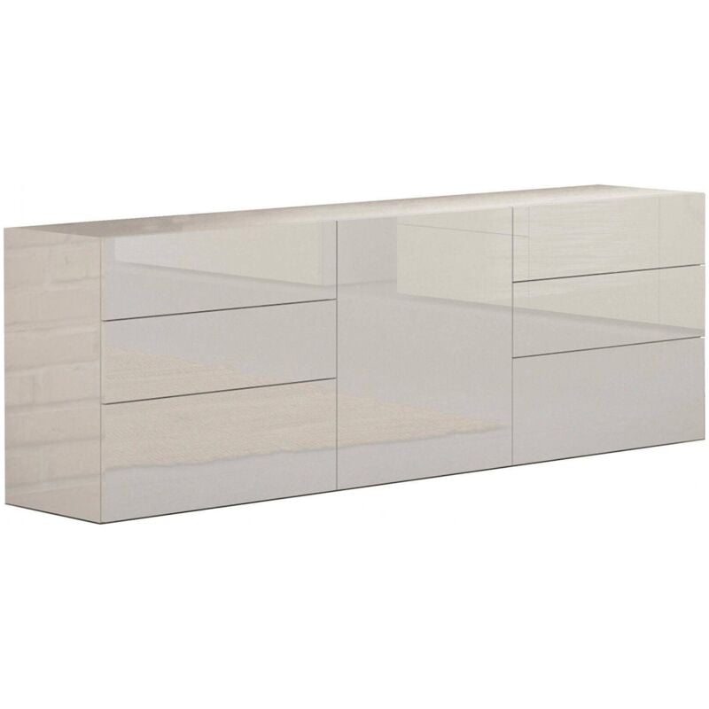 Buffet moderne avec 1 porte et 6 tiroirs, Made in Italy, Buffet de cuisine, Buffet design de salon, 170x40h35 cm, couleur blanc brillant, avec