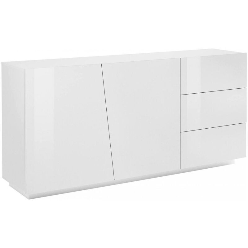 Buffet moderne avec 2 portes et 3 tiroirs, Made in Italy, Buffet de cuisine, Buffet design de salon, 180x43h86 cm, couleur blanc brillant - Dmora