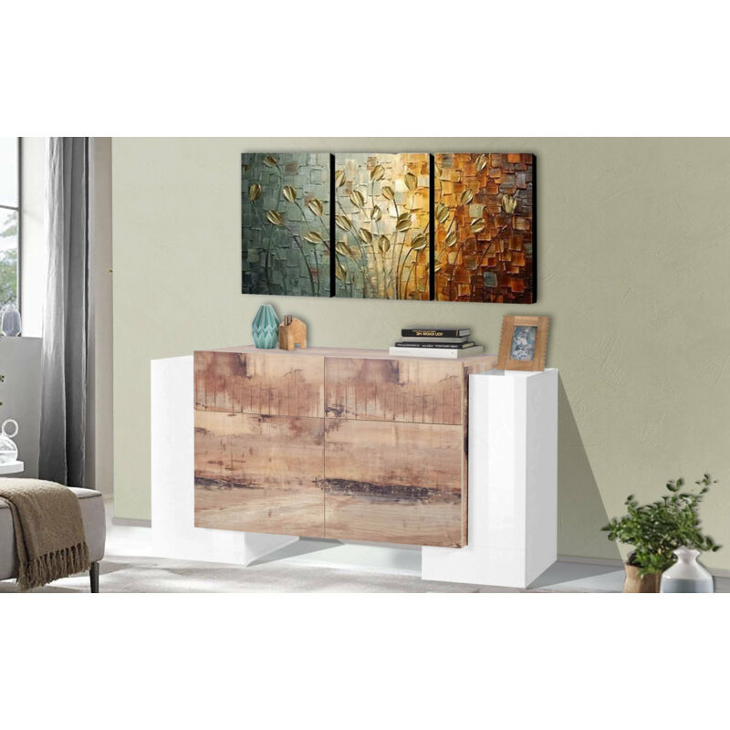 Dmora - Buffet moderne avec 4 portes et 2 tiroirs, Made in Italy, Buffet de cuisine, Buffet design de salon, 170x45h85 cm, couleur Blanc brillant et