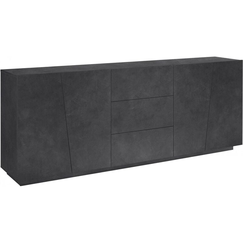 Buffet moderne avec 4 portes et 3 tiroirs, Made in Italy, Buffet de cuisine, Buffet design de salon, cm 220x43h86, couleur Gris cendre - Dmora