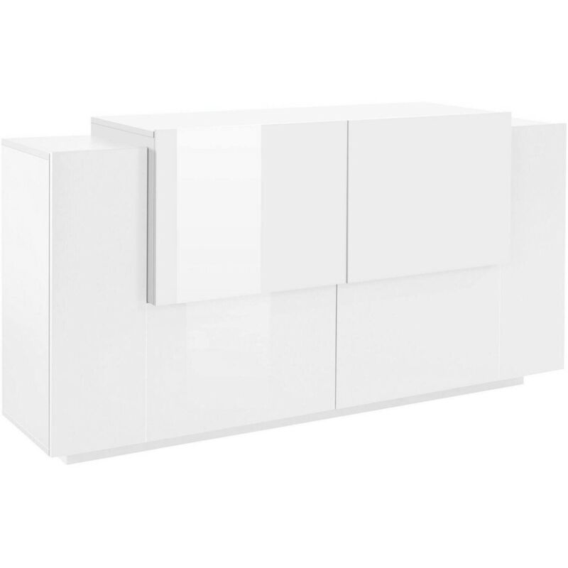 Placard Dlenz, Buffet de cuisine avec 2 portes et 2 tiroirs, Buffet de salon, 100% Made in Italy, cm 160x45h86, Blanc brillant - Dmora