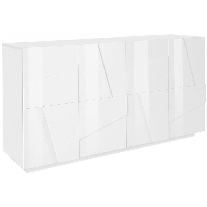 Buffet moderne avec 4 portes, Made in Italy, Buffet de cuisine, Buffet design de salon, 162x44h86 cm, couleur blanc brillant, avec emballage renforcé