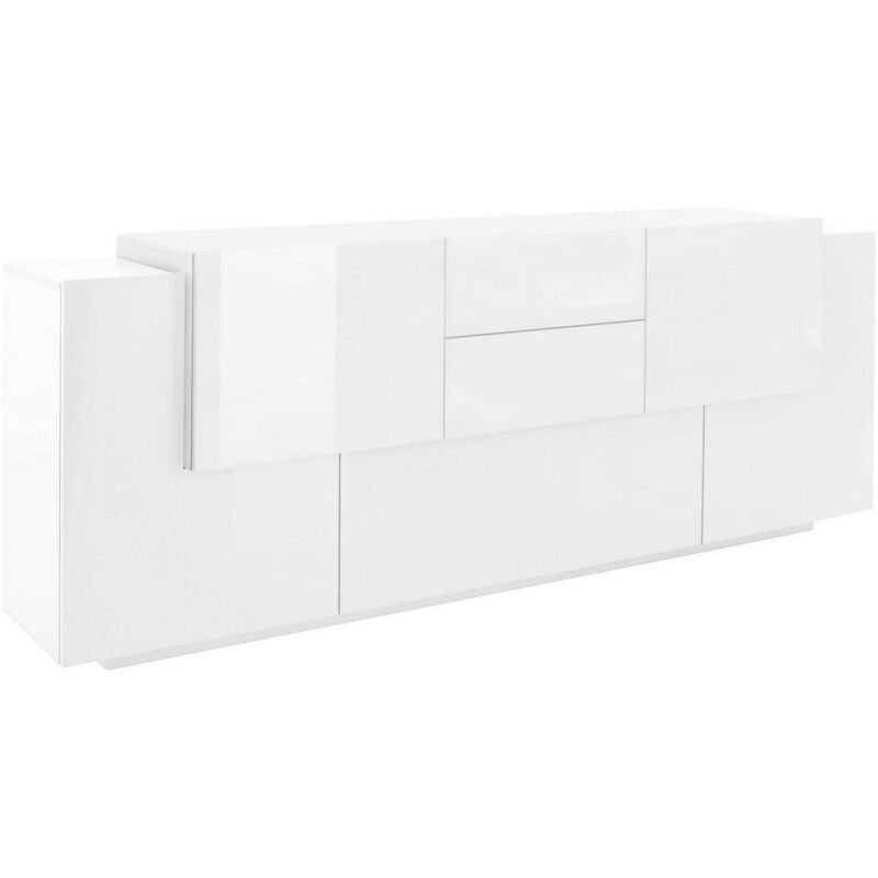 Placard Dbaian, Buffet de cuisine avec 5 portes et 2 tiroirs, Buffet de salon, Buffet de cuisine, 100% Made in Italy, cm 220x45h86, Blanc brillant et