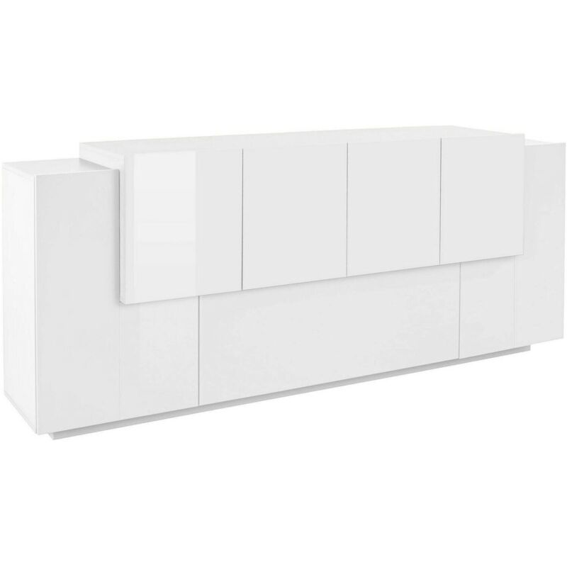 Dmora - Placard Ddionis, Buffet de cuisine à 7 portes, Buffet de salon, Buffet de cuisine, 100% Made in Italy, cm 200x45h86, Blanc brillant et mat