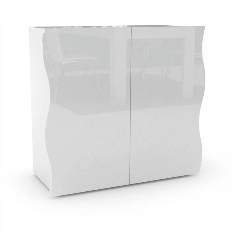 Dmora - Buffet moderne, Buffet design 2 portes, Made in Italy, Meuble tv, Buffet de salon, 90x40h81 cm, couleur blanc brillant