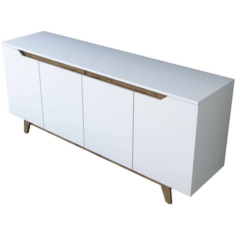 Buffet Nusakan, Buffet du salon, Commode de salon, Garde-manger de cuisine, 180x45h79 cm, Blanc et Noyer, avec emballage renforcé - Dmora