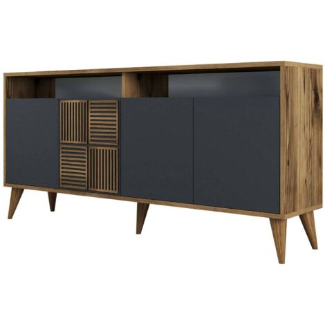 Dmora - Buffet Scorpio, Buffet du salon, Commode de salon, Garde-manger de cuisine, 160x35h79 cm, Noyer et Anthracite, avec emballage renforcé