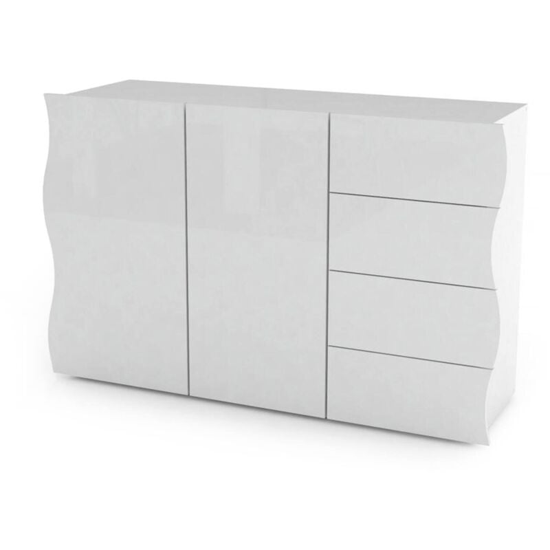 Buffet ondulé, Buffet design avec 2 portes et 4 tiroirs, Made in Italy, Meuble tv, Buffet de salon, 124x40h81 cm, couleur blanc brillant - Dmora