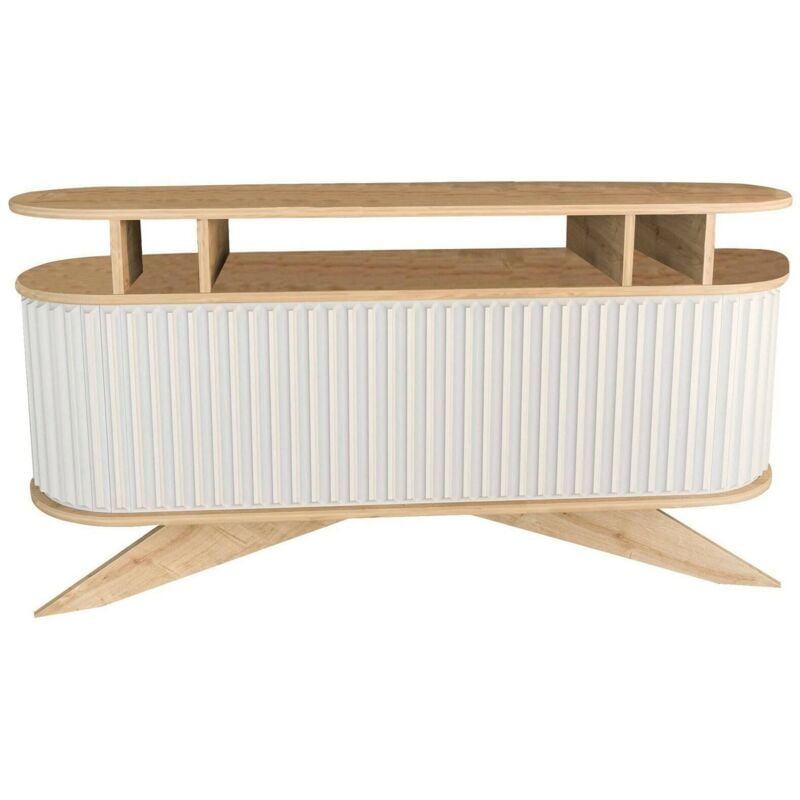 Buffet Zaurak, Buffet du salon, Commode de salon, Garde-manger de cuisine, 150x43h75 cm, Chêne et Blanc, avec emballage renforcé - Dmora