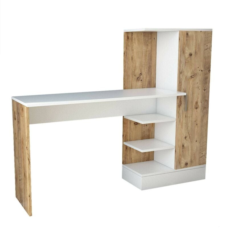 Dmora - Bureau Ancha, Pupitre polyvalent, Table de bureau pour pc, Plan de travail, 152x40h120 cm, Chêne et Blanc, avec emballage renforcé