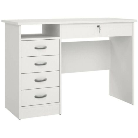 Dmora Bureau avec cinq tiroirs, couleur blanche, Dimensions 109 x 75 x 48 cm, avec emballage renforcé