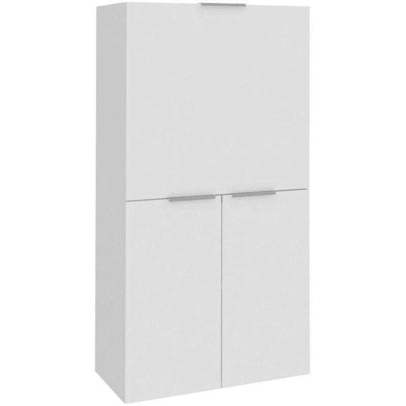 Dmora - Bureau avec plateau caché, Made in Italy, Armoire avec étagères et plan de travail, Armoire peu encombrante, cm 70x35h140, couleur blanc