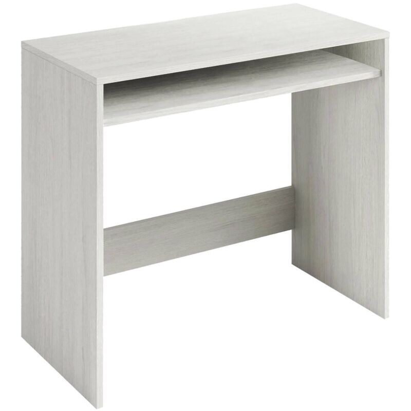 Dmora - Bureau Portland, Bureau linéaire avec étagère fixe, Table d'étude ou de bureau pour pc, cm 79x43h87, Effet bois blanc, avec emballage renforcé