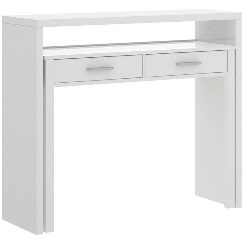 Dmora - Bureau Losetta, Bureau multiposition avec plateau coulissant, Console d'étude linéaire avec tiroirs 2, 99x70h88 cm, Blanc