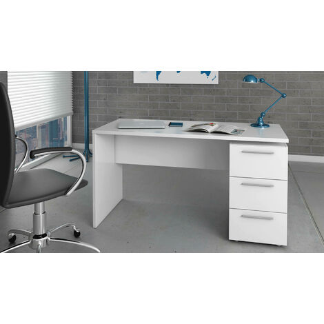Dmora Bureau Dallas, Bureau moderne, Table d'étude avec commode à 2 tiroirs et 1 porte, cm 138x60h74, Blanc