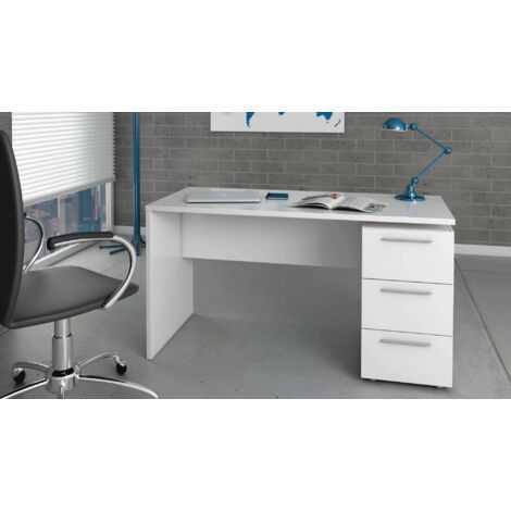 Dmora Bureau Dallas, Bureau moderne, Table d'étude avec commode à 2 tiroirs et 1 porte, cm 138x60h74, Blanc, avec emballage renforcé