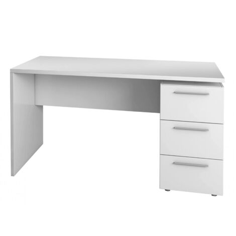 Dmora Bureau Dallas, Bureau moderne, Table d'étude avec commode à 2 tiroirs et 1 porte, cm 138x60h74, Blanc, avec emballage renforcé