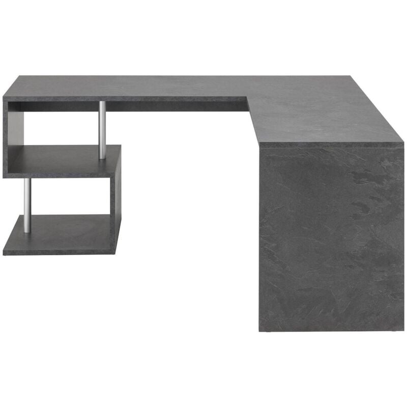 Dmora - Bureau d'angle avec étagère, Made in Italy, Table d'ordinateur, Bureau pour le travail avec support pc, 160x60h78 cm, couleur Gris cendré