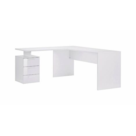 Dmora – Bureau d'angle blanc brillant 160x60x75 cm – Matériau stratifié résistant aux chocs – Optimisé pour petits espaces – Montage facile - 160x60h75
