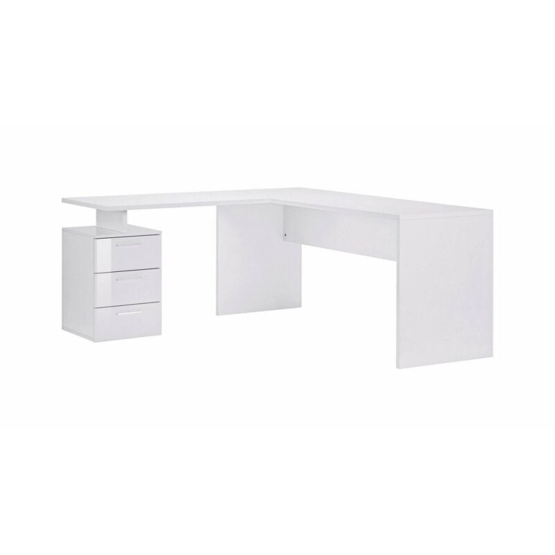 Dmora - Bureau d'angle, Made in Italy, Table d'ordinateur Minimal, Bureau pour pc, 160x60h75 cm, couleur blanc brillant