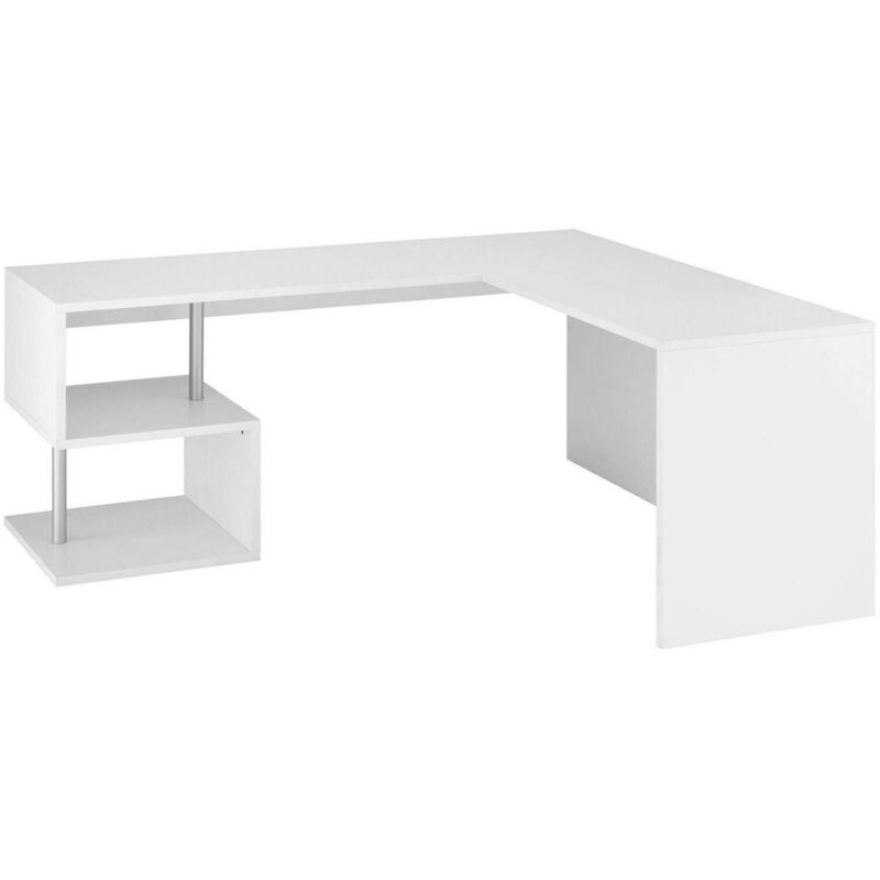Dmora - Bureau d'angle pour bureau et bureau avec étagère, Made in Italy, Table d'ordinateur, Bureau pour pc, 160x60h78 cm, couleur blanc brillant