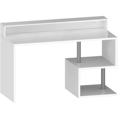 Dmora - Bureau Dcheryshe, bureau linéaire avec étagères de rangement, bureau polyvalent avec plateau, 140x60h93 cm, Blanc