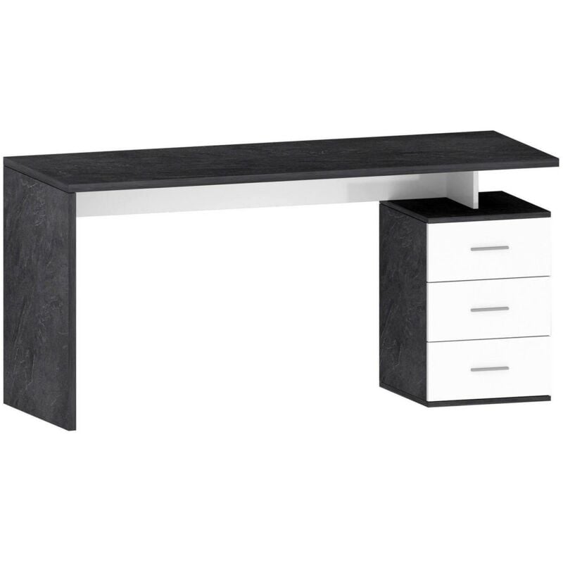 Dmora - Bureau Dchiellin, Bureau Linéaire, Bureau polyvalent, Bureau gain de place multi-positions, 160x60h75 cm, Blanc et Ardoise