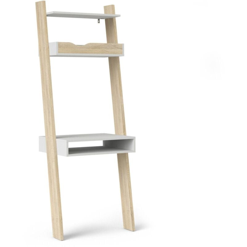 Dmora - Bureau déco, coloris blanc et chêne, 65 x 180 x 48 cm, avec emballage renforcé