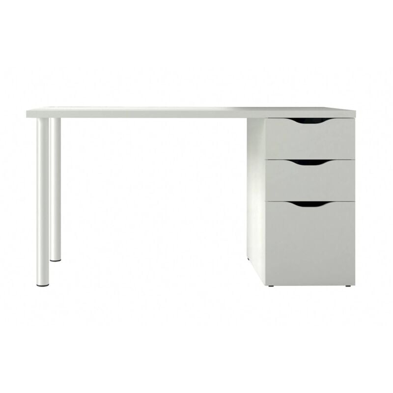 Dmora - Bureau Filadelfia, Bureau réversible, Table d'étude avec commode à 2 tiroirs et 1 porte, cm 138x60h74, Blanc