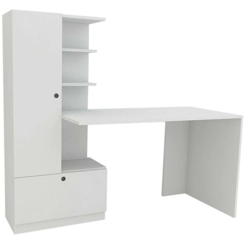 Dmora - Bureau Dfrabott, Pupitre polyvalent, Table de bureau pour pc, Plan de travail, 150x62h140 cm, Blanc