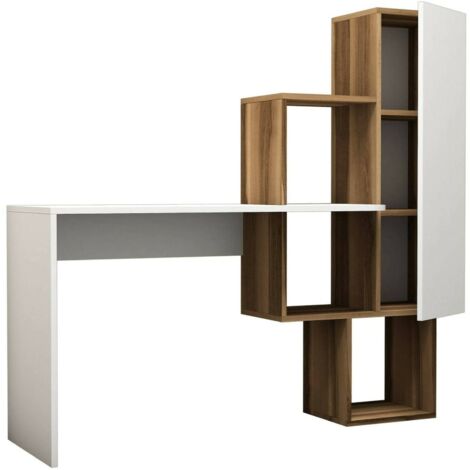Dmora - Bureau Dmambrin, Pupitre polyvalent, Table de bureau pour PC, Plan de travail, 145x45h75 cm, Noyer et Blanc