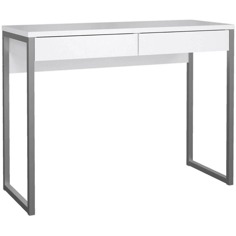 Bureau linéaire avec deux tiroirs, couleur blanche, Dimensions 101 x 76,5 x 40 cm, avec emballage renforcé - Dmora