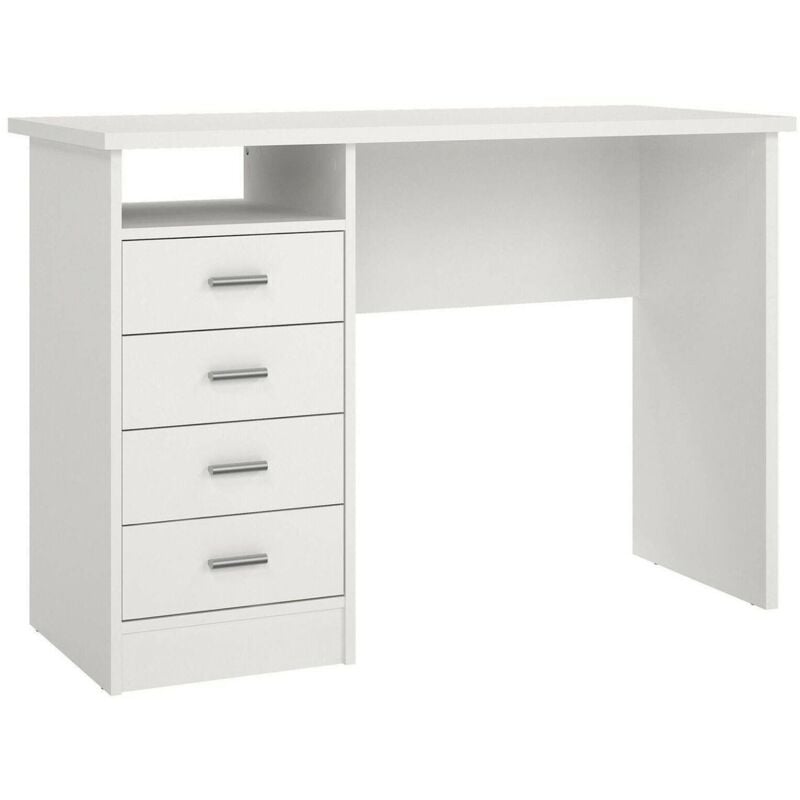 Dmora - Bureau linéaire avec quatre tiroirs, couleur blanche, Dimensions 110 x 76 x 48 cm, avec emballage renforcé