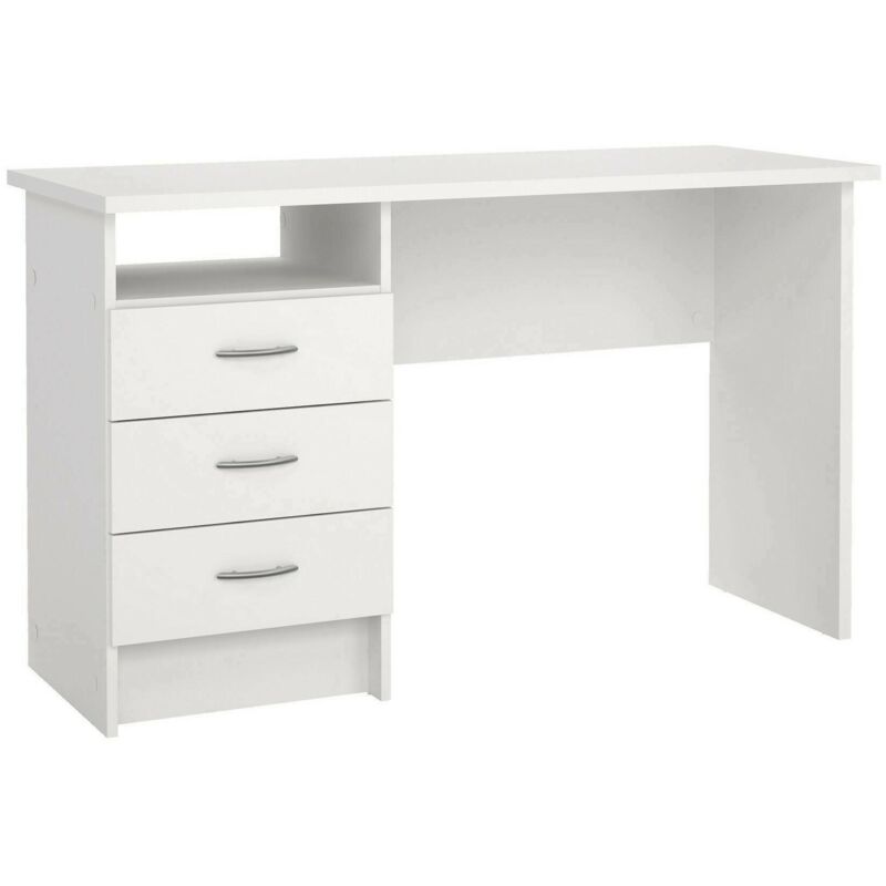 Dmora - Bureau linéaire avec trois tiroirs, couleur blanche, Dimensions 120 x 72 x 48 cm, avec emballage renforcé