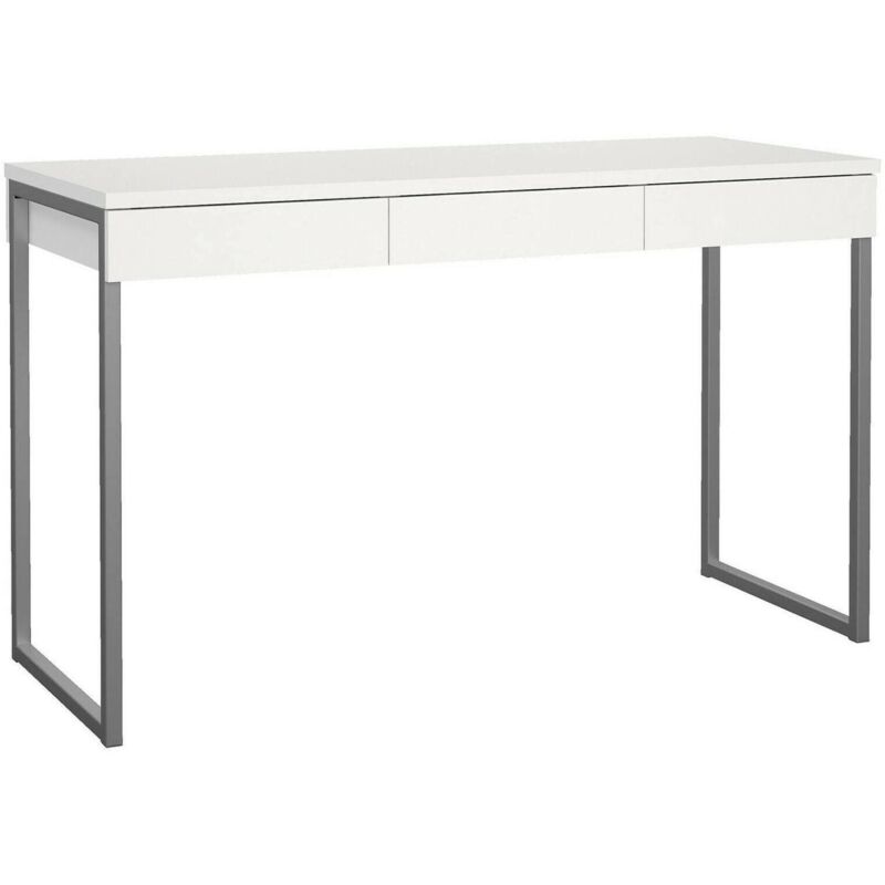 Dmora - Bureau linéaire à trois tiroirs, coloris blanc brillant, 125 x 76 x 51 cm, avec emballage renforcé
