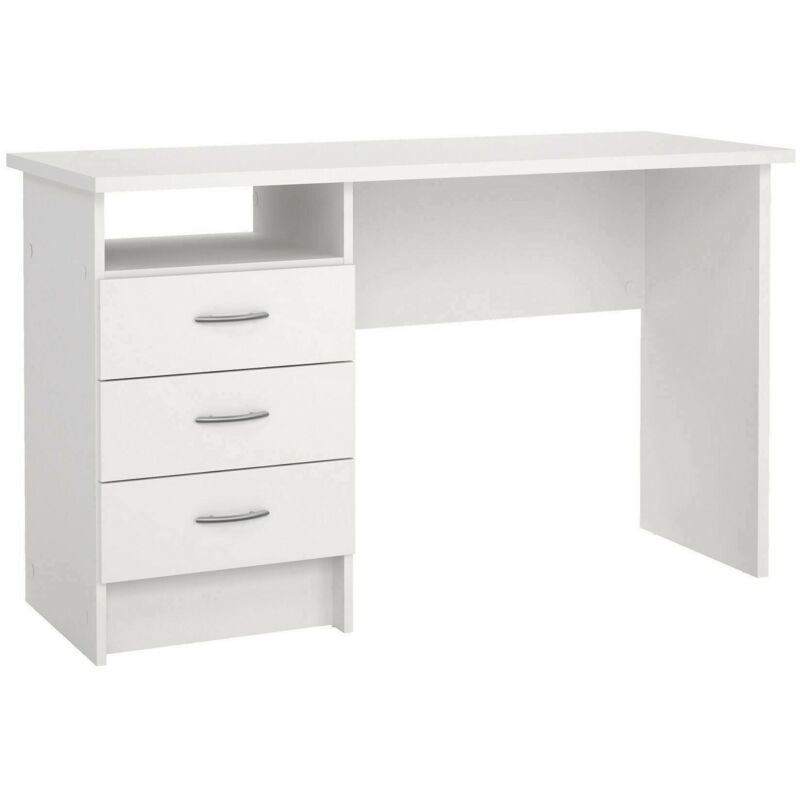 Dmora Bureau linéaire avec trois tiroirs, couleur blanche, Dimensions 120 x 72 x 48 cm
