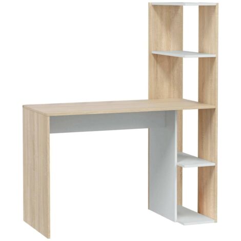 Dmora – Bureau linéaire avec bibliothèque 110x52h136 cm – Structure en panneaux mélaminés – Résistant aux chocs et rayures – Blanc et chêne