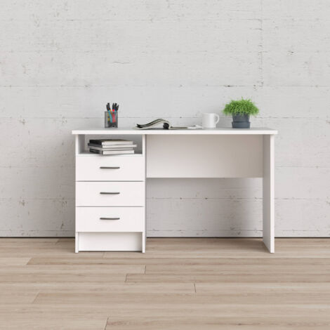 Dmora Bureau linéaire avec trois tiroirs, couleur blanche, Dimensions 120 x 72 x 48 cm