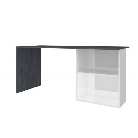 Dmora Bureau linéaire pour bureau et étude avec étagère, Made in Italy, Table Minimal, Bureau pour PC, 110x50h75 cm, blanc brillant et gris cendré, avec emballage renforcé