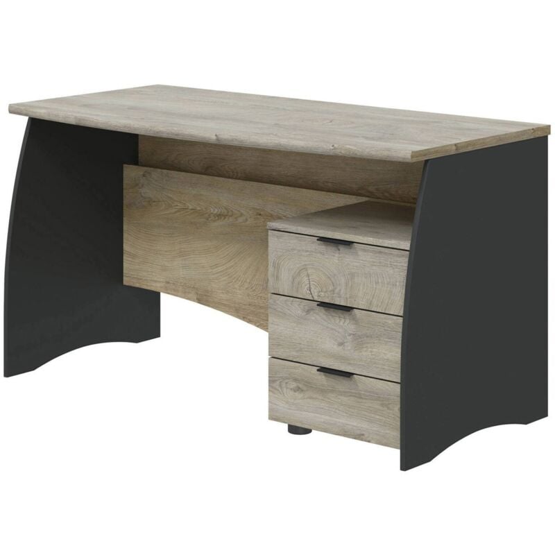 Dmora - Bureau Carrollton, Bureau, Table d'étude de support pc avec 3 tiroirs, cm 136x67h74, Chêne et Anthracite, avec emballage renforcé