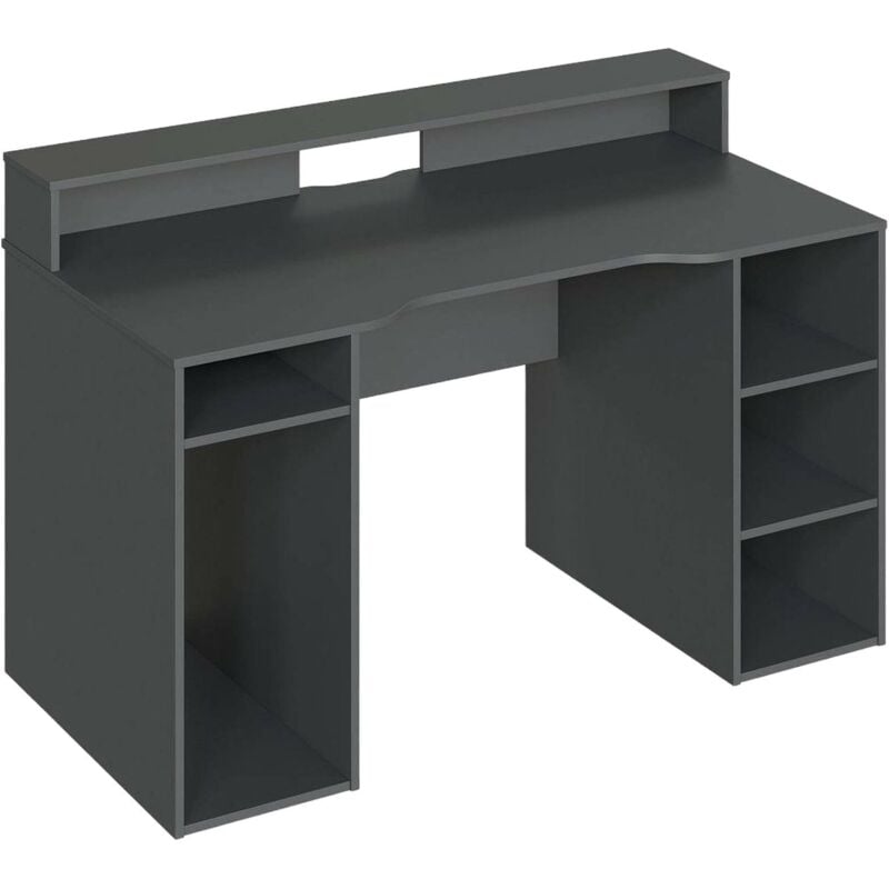 Bureau Phoenix, Bureau moderne de Gaming, Table d'étude pour pc et porte-CD, Table d'étude avec étagères, cm 136x67h88, Anthracite, avec emballage